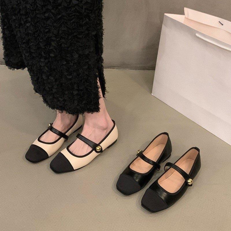 Giày búp bê Cao Cấp (Phom TO 1.5 chân gầy chân bình thường lùi 1 size, chân dầy mập đúng size)Mary Jane, Da êm mềm chân GJ18 Cao Cấp Nơ Dính Hạt Siêu Xinh