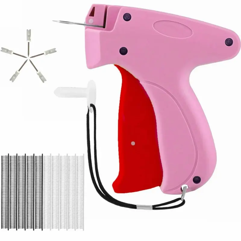 Quick Clothing Fixer, 1 Set Including 1 Count Handheld Tag Attacher Gun with 6 Counts Needles & 1000pcs Glue Needles, Sewing Tool Kit for Retail Hang Price Fabric Garment Label 0