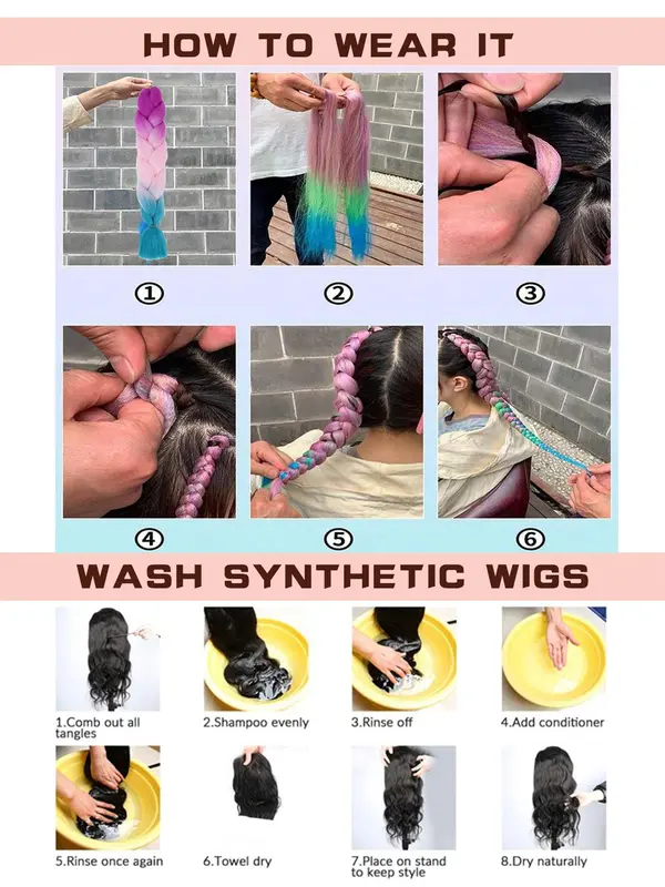 24 Inch Long Straight Synthetic Braided Hair Extension, Ombre Hair Braids Extensions, Synthetic Extensions & Pieces for Women 8