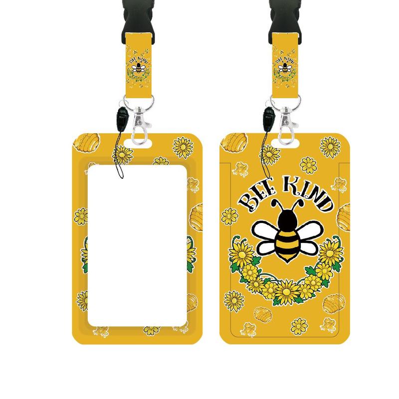 Bee Kind Design ID Badge Holder, 1 Count Cute Honey Bee Pattern Lanyard with Detachable Holder, Identification Badges & Supplies for Nurse & Teacher 0