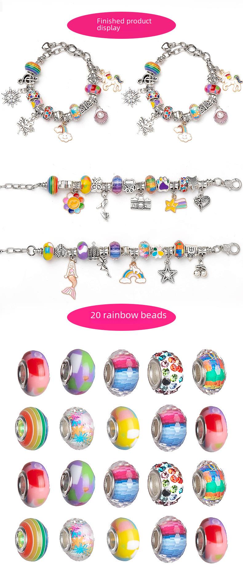 Product Introduction of Cross-Border Hot-Selling Children's Handmade Crystal Loose Beads Alloy Bracelet DIY Beading Material Kit Jewelry Accessories Gift Box Set 29