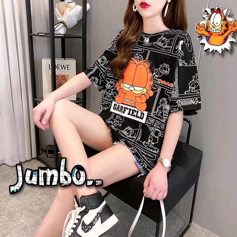 KAOS OVERSIZE WANITA KARAKTER KARTUN GARFIELD Atasan Baju Hitam Fit Kuning 0