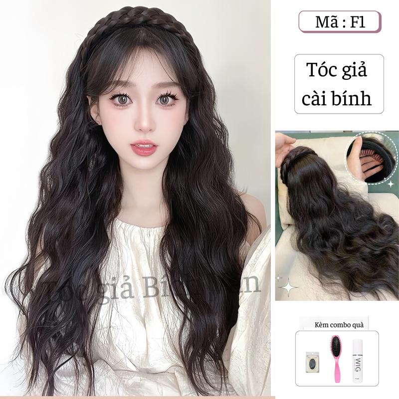 Tóc giả cài băng đô Bích Vân , bờm tóc giả  cài nửa đầu thời trang