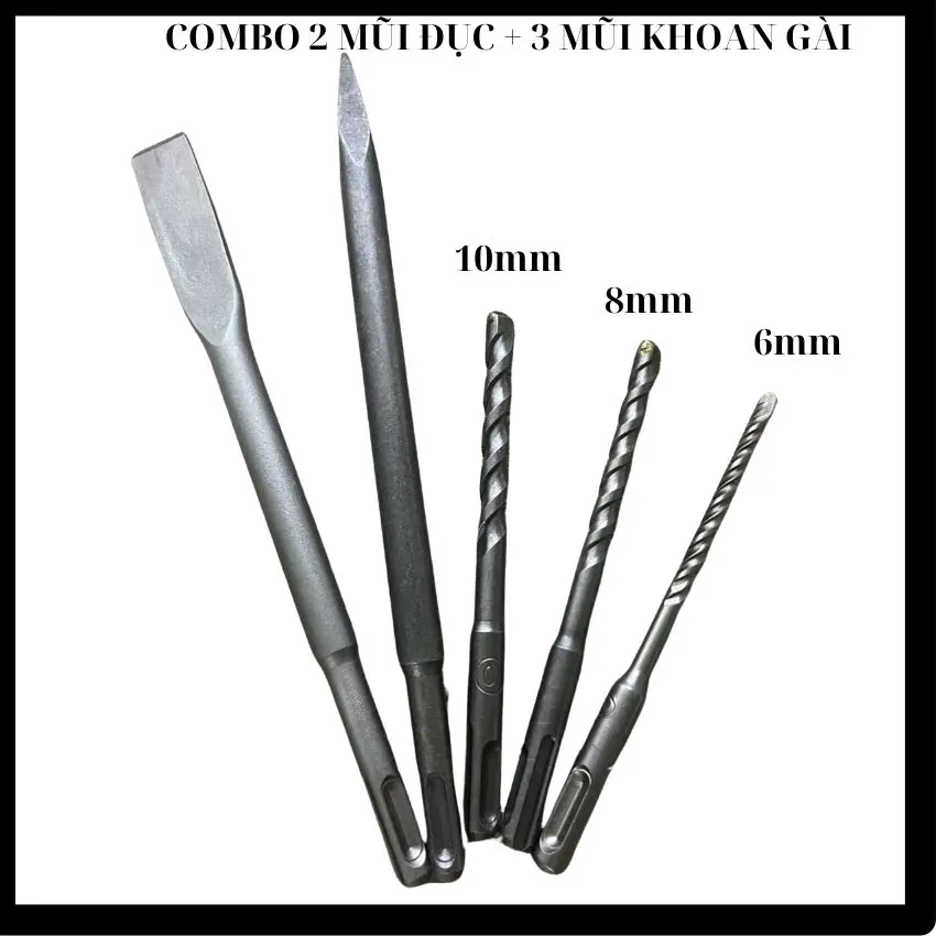 Combo 5 mũi khoan và đục , mũi 6-8-10mm