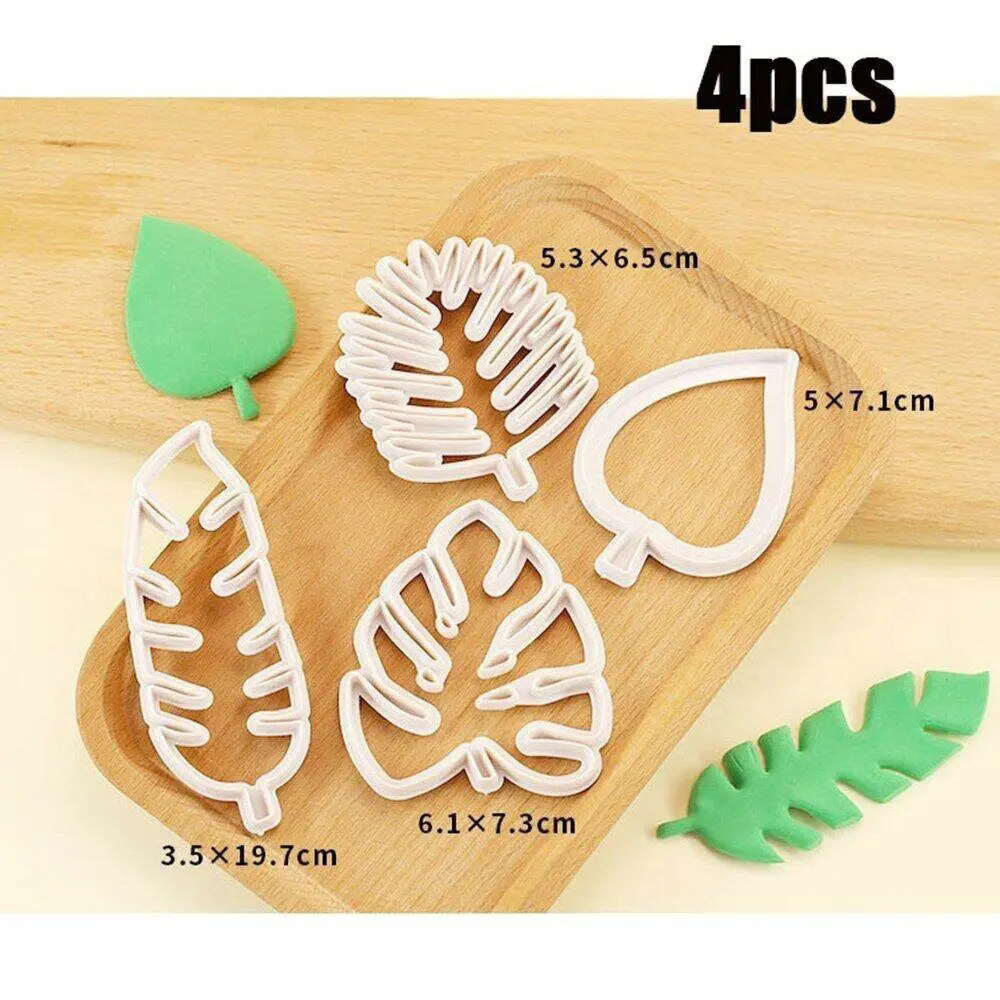 4pcs/set Cetakan Fondant daun tropical Plastik Kitchenware