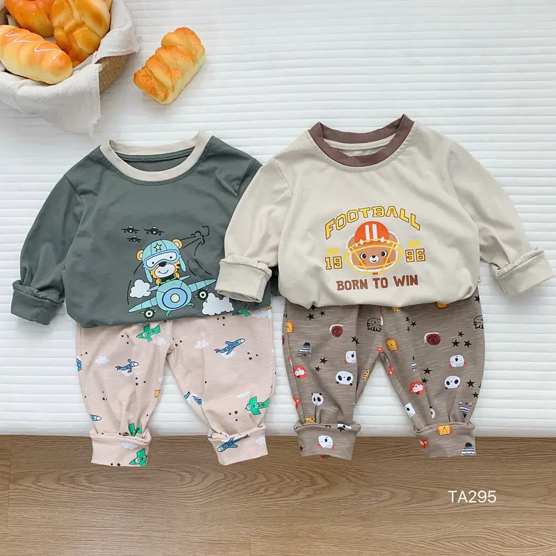 305-Bộ cotton dài tay bé trai size 80-130 (9-23kg) Vải Cotton Cho Bé 0