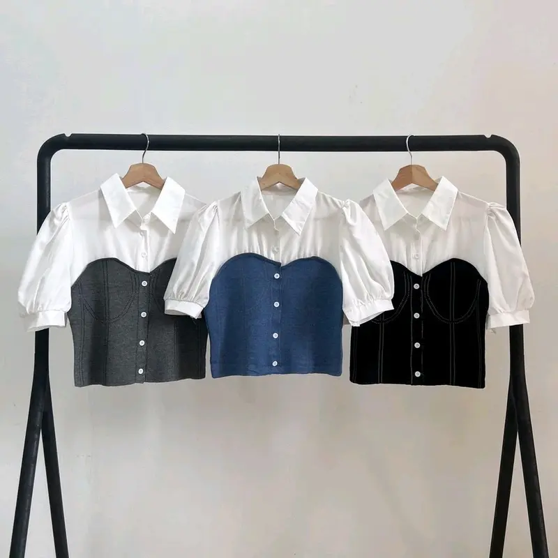 INSEN - DAHYUN BLOUSE 2IN1 MIX HORNET / ATASAN BLOUSE CROP WANITA 2
