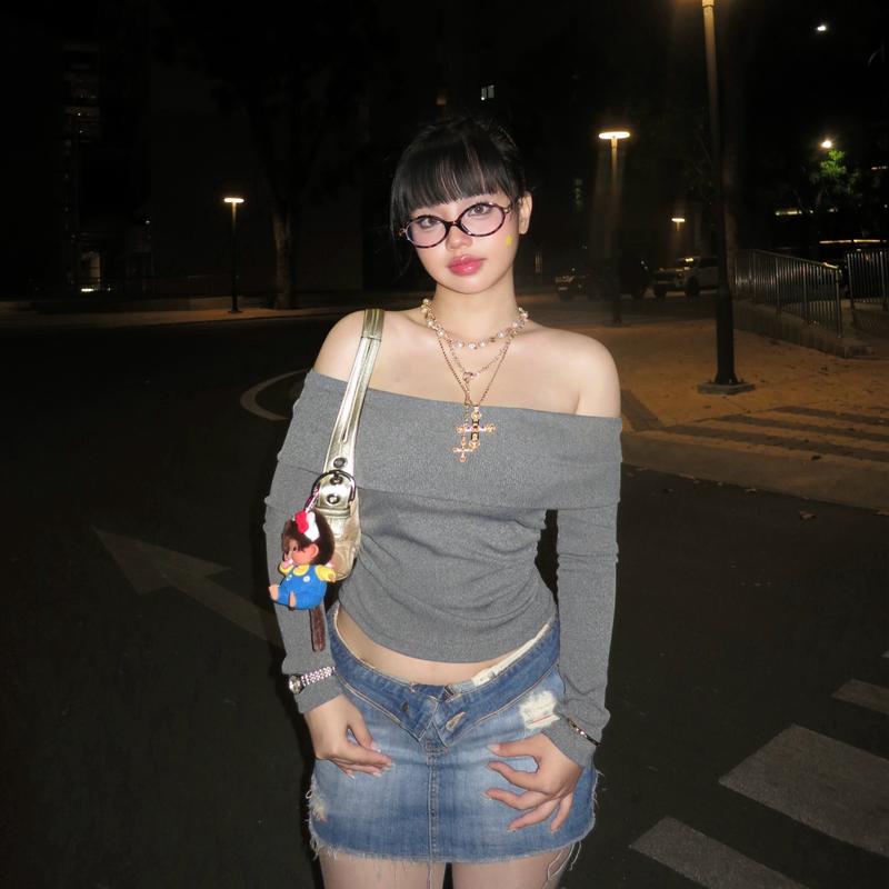 (Deal mở bán) Áo Thun nữ trễ vai xám tiêu 45kg-85kg, áo thun dài tay chất thun tăm lạnh siêu giãn 4 chiều