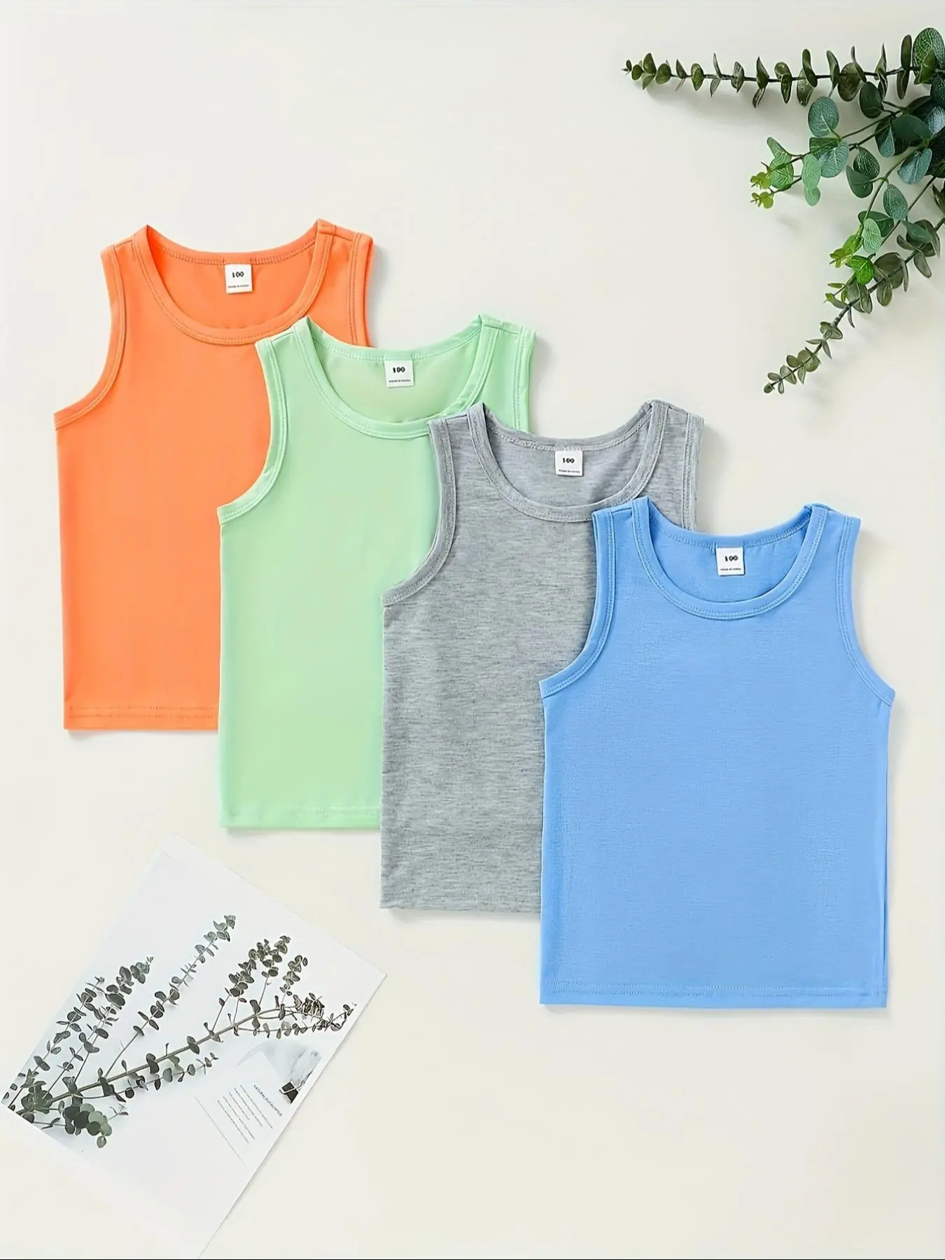 Boys' Solid Color Tank Top, Casual Sleeveless Top for Summer, Kids Clothes for Daily Wear
