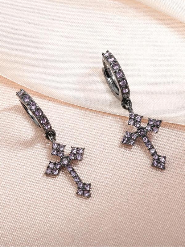 Punk Style Rhinestones Decor Cross Design Dangle Earrings As Gift, Matching Jewelry for Daily Decoration, Streetwear Goth Accessory for Musical Festival 6