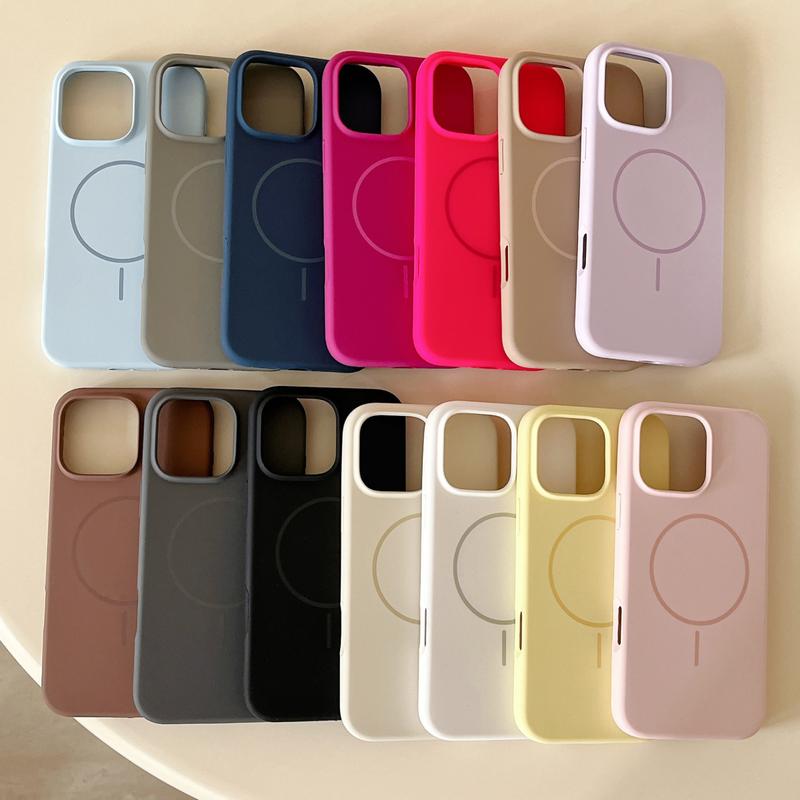 Ốp Điện Thoại Sạc Không Dây Từ Tính Silicon Màu Trơn Hàng Mới Về, Tương Thích Với iPhone 16, 15, 14, 13, 12, Pro Max Và Plus, Ốp Lưng Chống Sốc, Ốp Lưng Bao Phủ Toàn Bộ, Có Tính Năng MagSafe