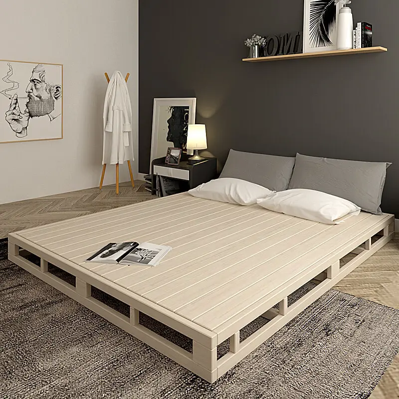Small Apartment Bed Frame All Solid Wood Hard Board Bed Simple Floor Bed Low Bed Row Frame diu1