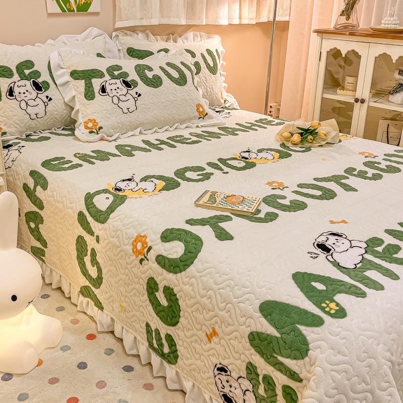 Thickened Bed Sheet New Non-Slip Milk Velvet Cotton Printed Bed Cover Bedding Three-Piece Set 7