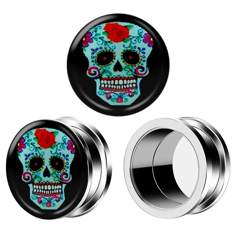 Stainless Steel Metal Ear Expanders Skull Drip Oil Ear Expanders Body Piercing Jewelry