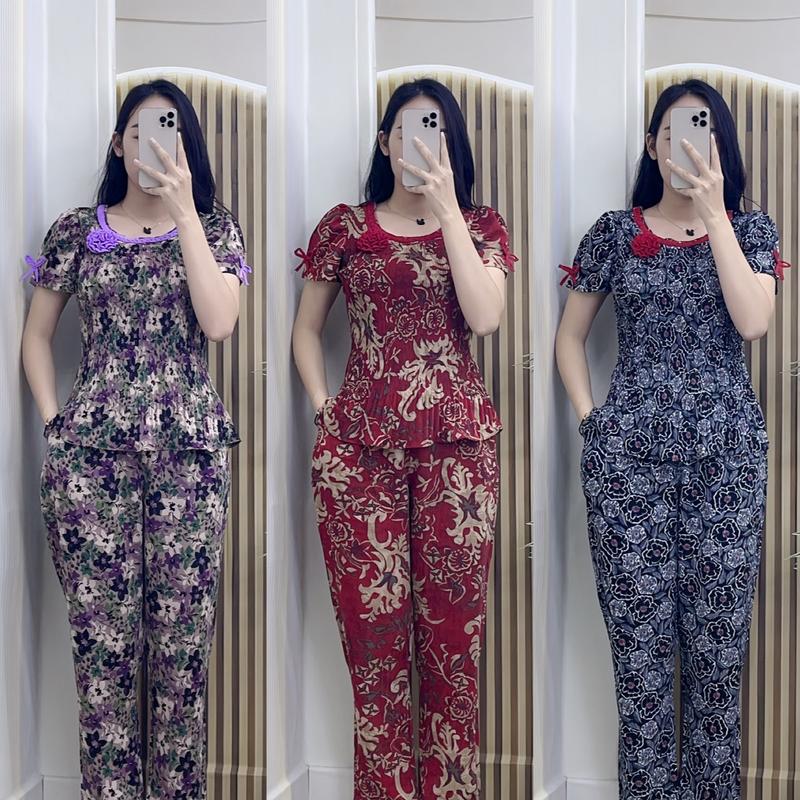 [Quần dài] Set bộ dập ly cổ tròn tết sam đính bông chất vải mango mềm nhẹ mát set  đồ đẹp đồ  bộ may sẵn nhà đồ  bộ trung niên