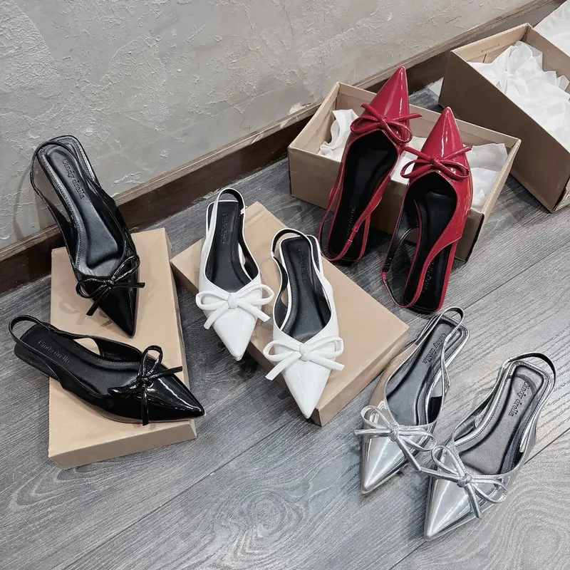 Sandal mũi nhọn nơ xinh đế bệt 1