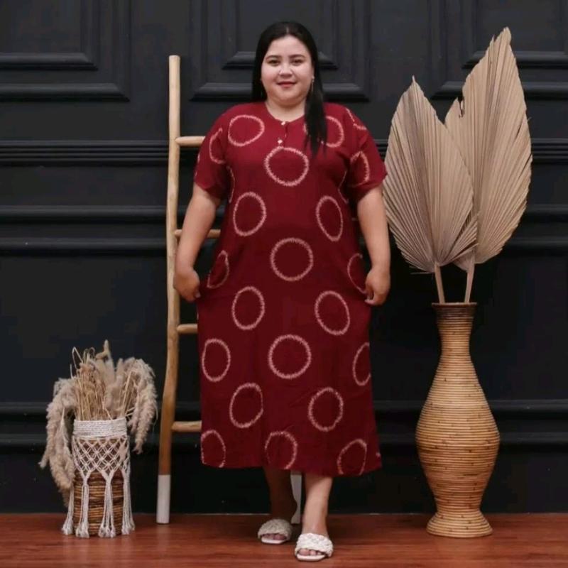 Daster Rayon Jumbo Ld 130 Kain Tebal Panjang 120 Busui Kancing Depan Motif Cincin 1