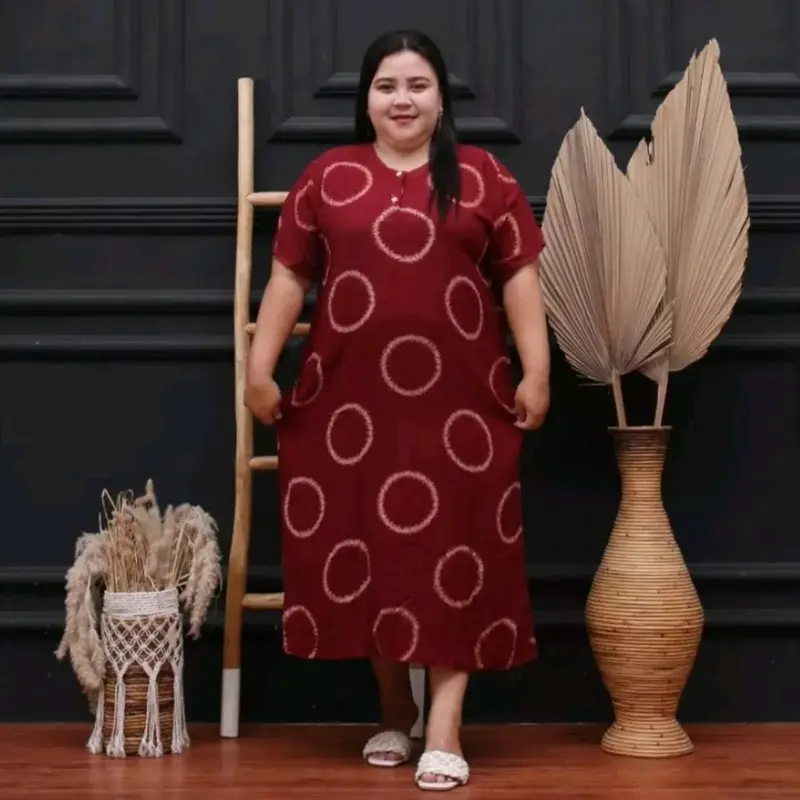 Daster Rayon Jumbo Ld 130 Kain Tebal Panjang 120 Busui Kancing Depan Motif Cincin 1