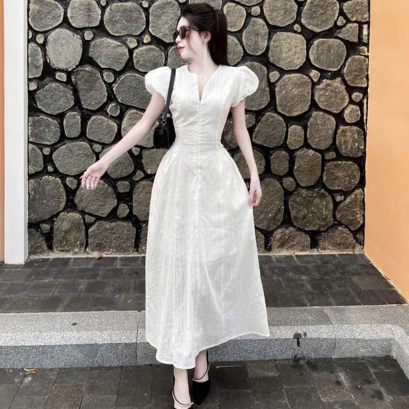 Đầm dự tiệc midi dáng dài tay bồng khoá kéo trước thanh lịch Sovia Dress