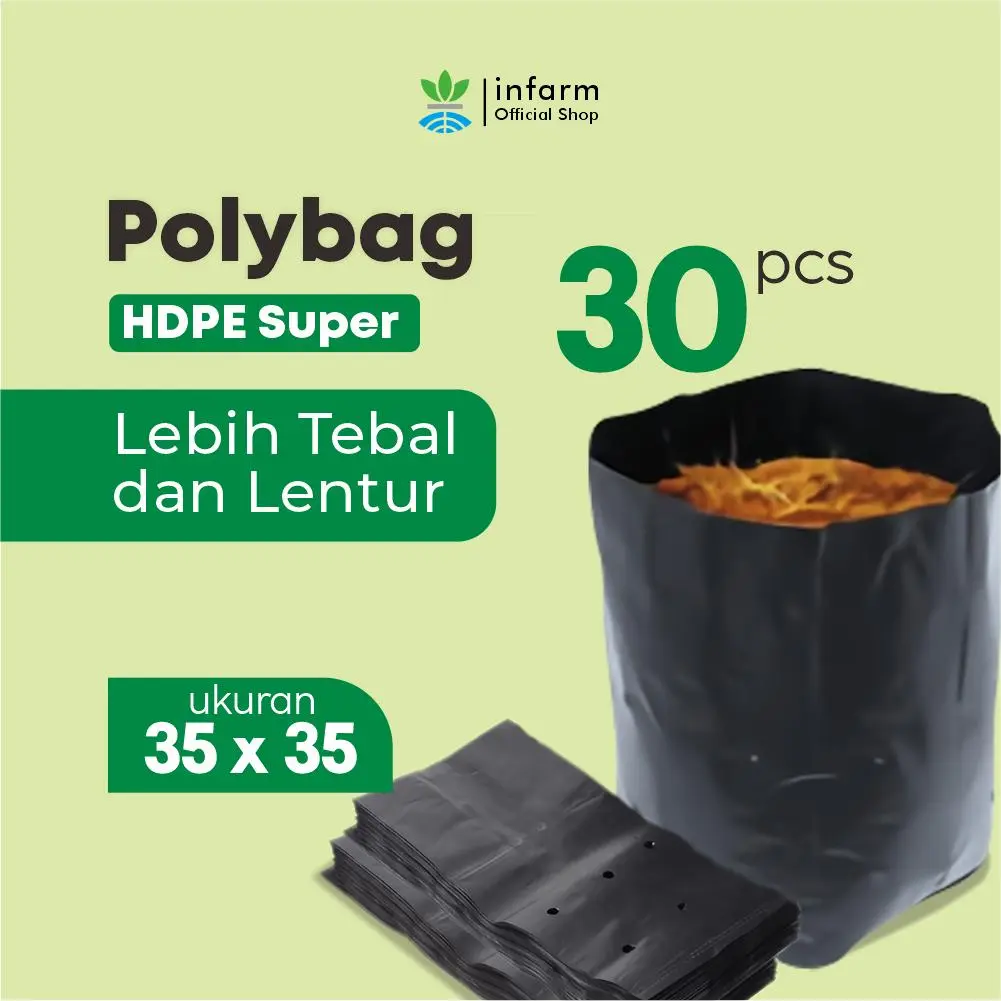 Infarm Polybag Plastik Hitam 35x35cm HDPE Super 30 Pcs Lebih Tebal dan Lentur untuk Menanam Tanaman Praktis dan Hemat Bahan Plastik Hitam Tebal Tahan Air Tidak Mudah Sobek Tidak Bau Polybag Hidroponik Polibag Tanaman Sayur Buah Cabe Pot Platik Lentur