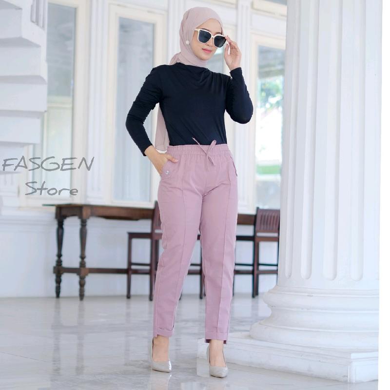 Celana Baggy Pants Kain American Drill / Celana panjang Model Terbaru / Celana Model Variasi Kancing Pinggang Tali Serut  Soft 1