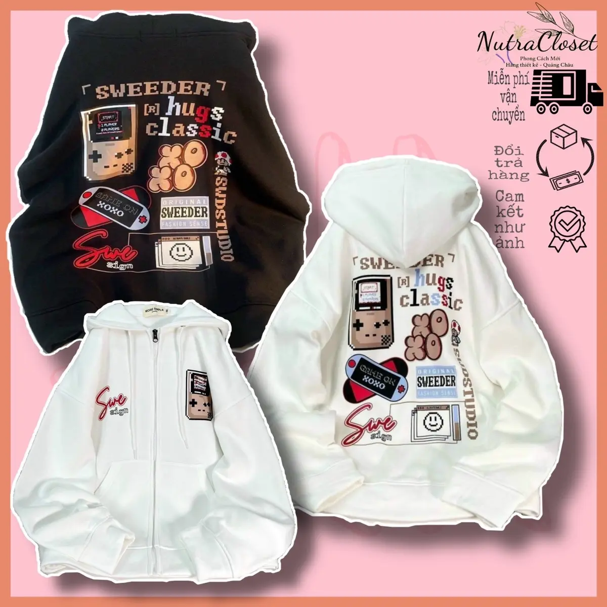 Áo khoác nỉ ngoại có nón dây kéo in hình an04 unisex  nam nữ