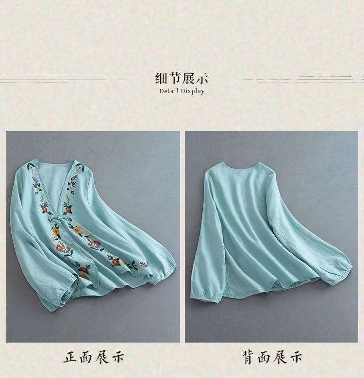 Product Introduction of Áo Sơ Mi Vải Lanh Và Cotton, Trang Phục Nữ Đầu Mùa Thu, Phong Cách Cổ Điển Nghệ Thuật, Áo Dài Tay, Áo Cardigan Thêu, Áo Khoác Thường Ngày, Xu Hướng Mùa Thu, 2023 10