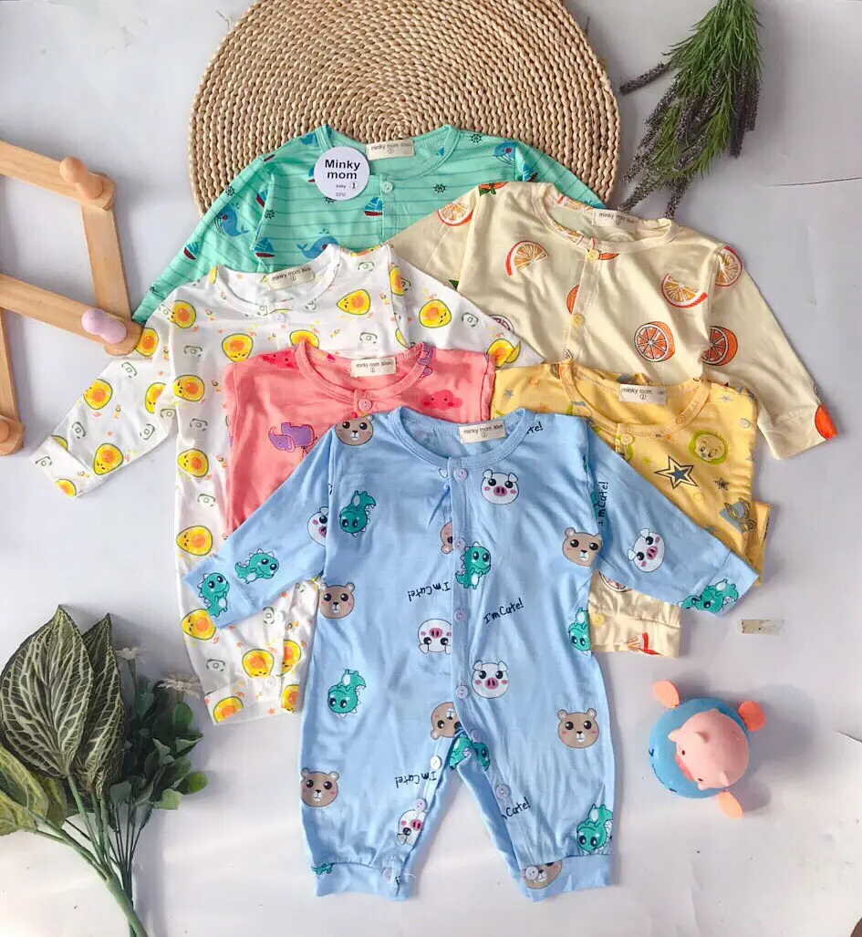Jumpsuit Dài Tay Cho Bé Trai, Bé Gái Từ 3-13kg Chất Thun Lạnh Mềm