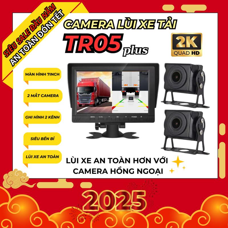 Camera Lùi xe tải Tr05 Plus 2 camera rời, hỗ trợ vạch kẻ lùi , ghi hình đồng thời 2 camera ,ccamera  lùi xe tải full hd màn hình cam lùi container