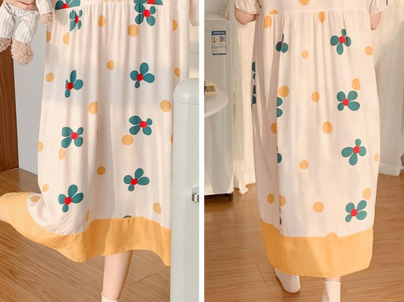 Product Introduction of Baju Tidur Musim Panas, Rekaan Bunga, Lengan Pertengahan, Saiz Besar, Untuk Wanita, Sesuai untuk 100.00kg Gadis Nipis dan Longgar, Pakaian Rumah Sutera Kapas 16