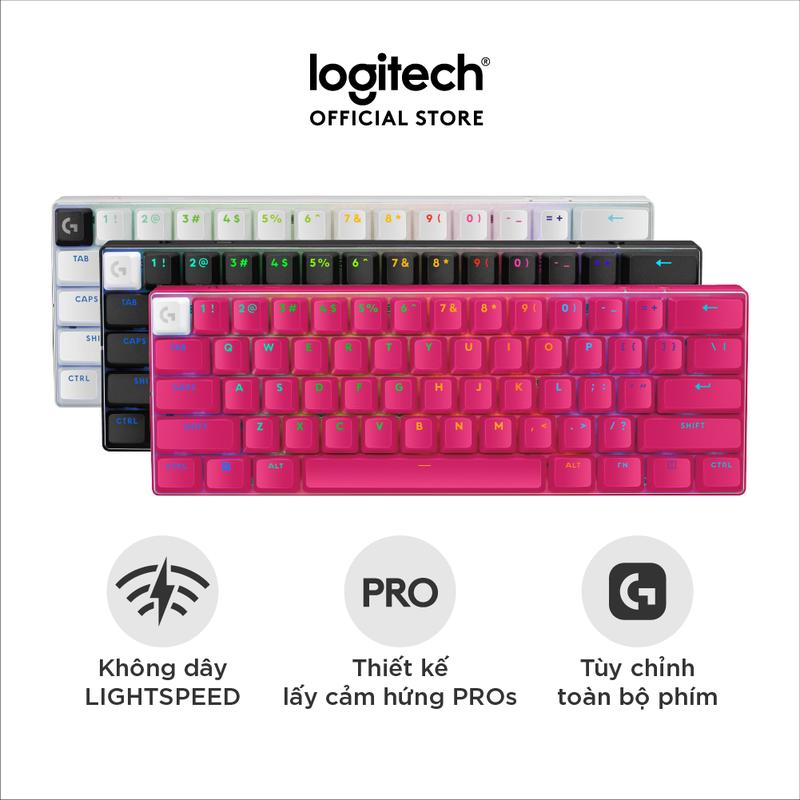 Bàn phím game không dây Logitech G PRO X 60 LIGHTSPEED - Phím cơ Siêu nhỏ gọn TKL 60% dành cho máy tính Windows, LIGHTSYNC RGB, Mũ phím nhựa 2 lớp PBT, switch GX Tactile
