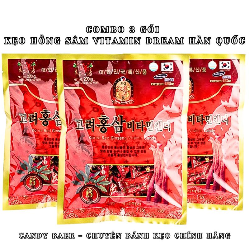COMBO 3 GÓI TẶNG 1 CHAI NƯỚC HỒNG SÂM Kẹo Hồng Sâm Vitamin Dream 200G - Kẹo Ngậm Thơm Miệng - Kẹo Sâm Hàn Quốc