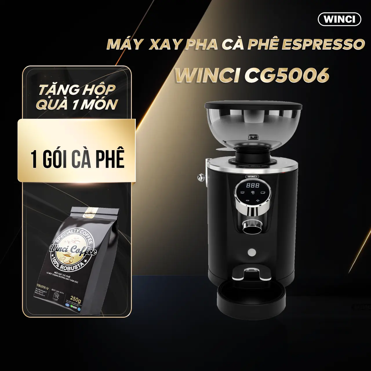 Máy xay cà phê WINCI CG5006 Lưỡi Dao 60mm Xay cà phê nhiều cấp độ espresso drip coffee Tặng ngay 1 gói cà phê