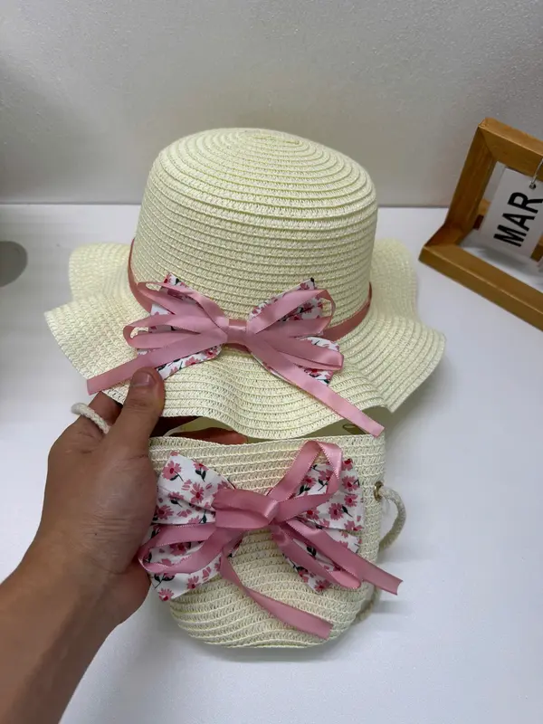 [QCCC-Shubimkids] -Mũ Cói Bé Gái Túi Cói Đeo chéo Diện Hè Đi Chơi Đi Biển 5