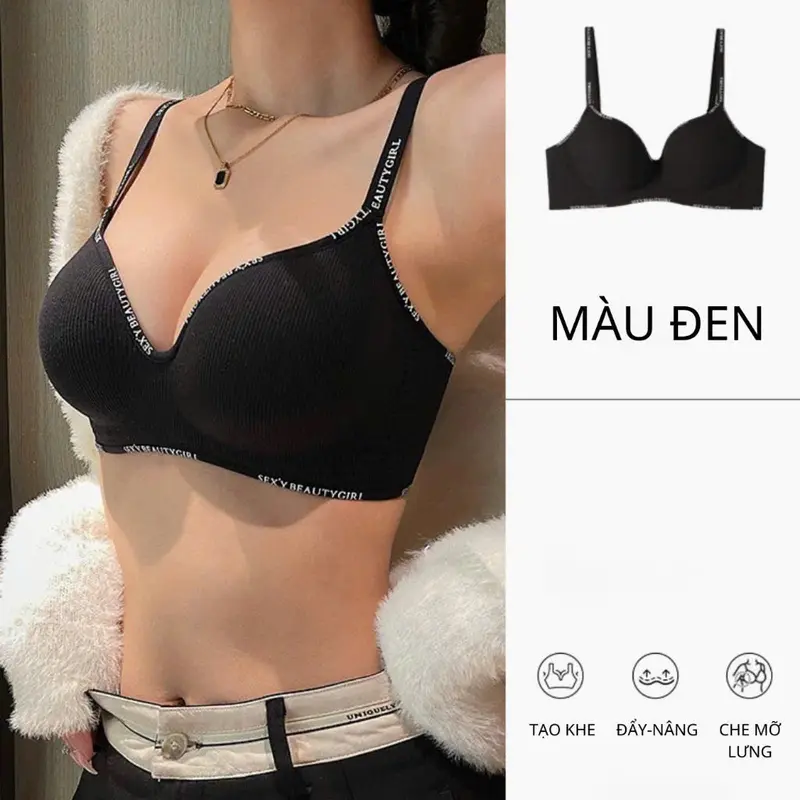 Áo Lót Nữ Su Mút Dày 4-5cm Không Gọng Mềm Mại Thoải Mái Nâng Đẩy Vòng 1 Phối Cotton Tăm Chữ Thoáng Mát Cá Tính[AN502] 2