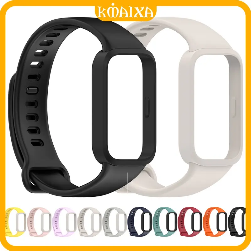 Anti Gores Case Strap for Mi Band 9 Active / Redmi Band 3 PC Screen Protector Cover Soft Silicone Rubber Adjustable Belt Band Wristband Bracelet Accessories Tali Jam Tangan Smartwatch for Xiaomi Smart Band 9 Active/ Redmi Band 3