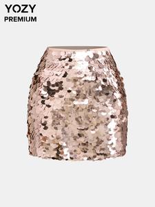 YOZY Women's Glitter Sequins Skirt, Fashionable Zipper Side Short Skirt for Party Club Dating, Ladies Spring & Fall Bottoms