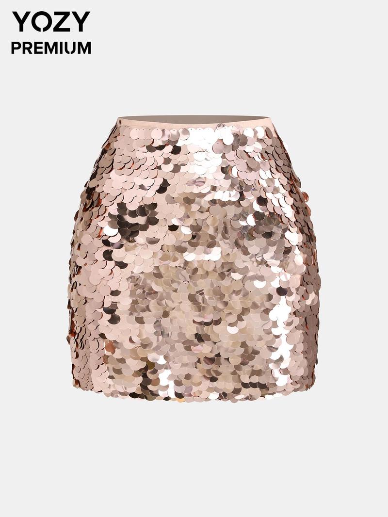 Product Introduction of YOZY Women's Glitter Sequins Skirt, Fashionable Zipper Side Short Skirt for Party Club Dating, Ladies Spring & Fall Bottoms 1