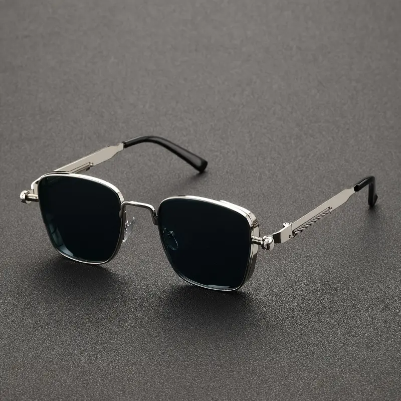 Retro Metalpunk Square Metal Frame with Fashion Glasses Case,, Fashionable And Unique High Quality Design for Men Women, Anti-Reflective Lenses Perfect Activities,, Driving, Summer Must Have 1