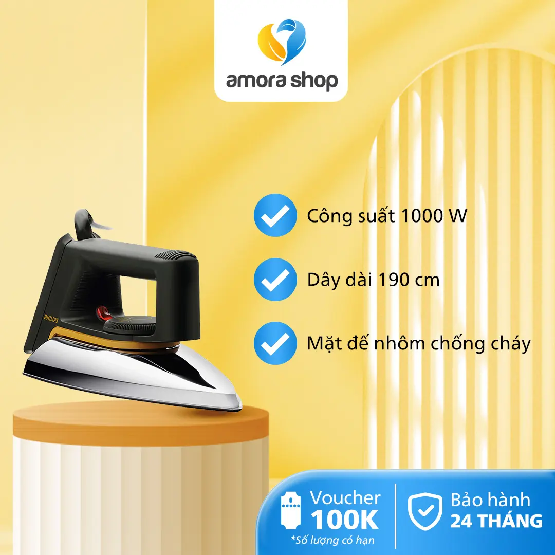 Bàn Ủi Khô PHILIPS HD1172, Công Suất 1000 W, Bảo Hành Chính Hãng 24 Tháng