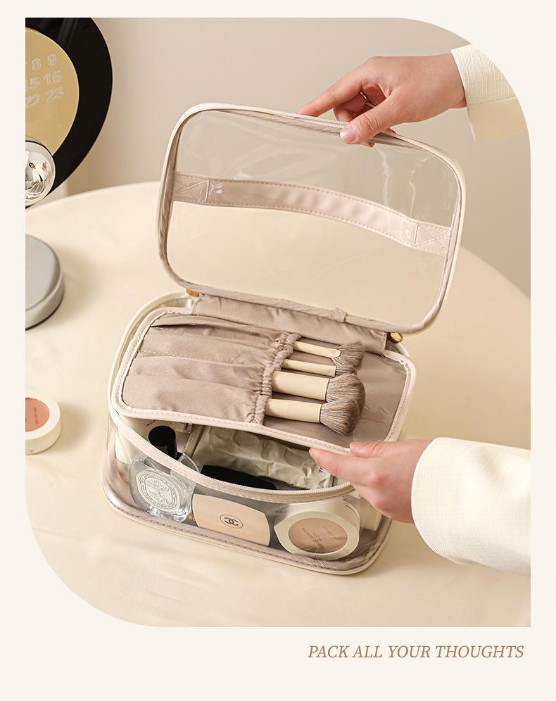 Product Introduction of Beg Kosmetik Pu Lutsinar, Ketibaan Baru, Warna Pepejal, Beg Basuh Mudah Alih, Kalis Air Lanjutan, Kapasiti Besar, Penyimpanan Kosmetik, Sesuai untuk Gincu 4