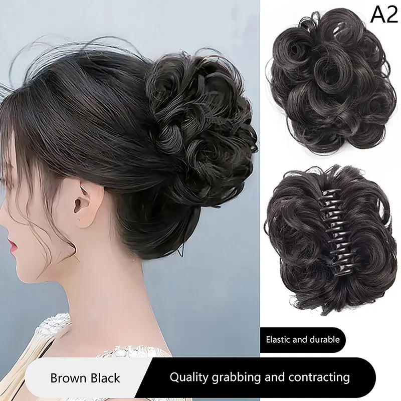 Búi Tóc Tóc Tổng Hợp, Tóc Giả Xoăn Bẩn Như Thật, Kẹp Nắm Nụ Hoa, Đàn Hồi, Dành Cho Phụ Nữ, Mảnh Tóc Giả, Làm Bằng Lụa Chịu Nhiệt Độ Cao 8