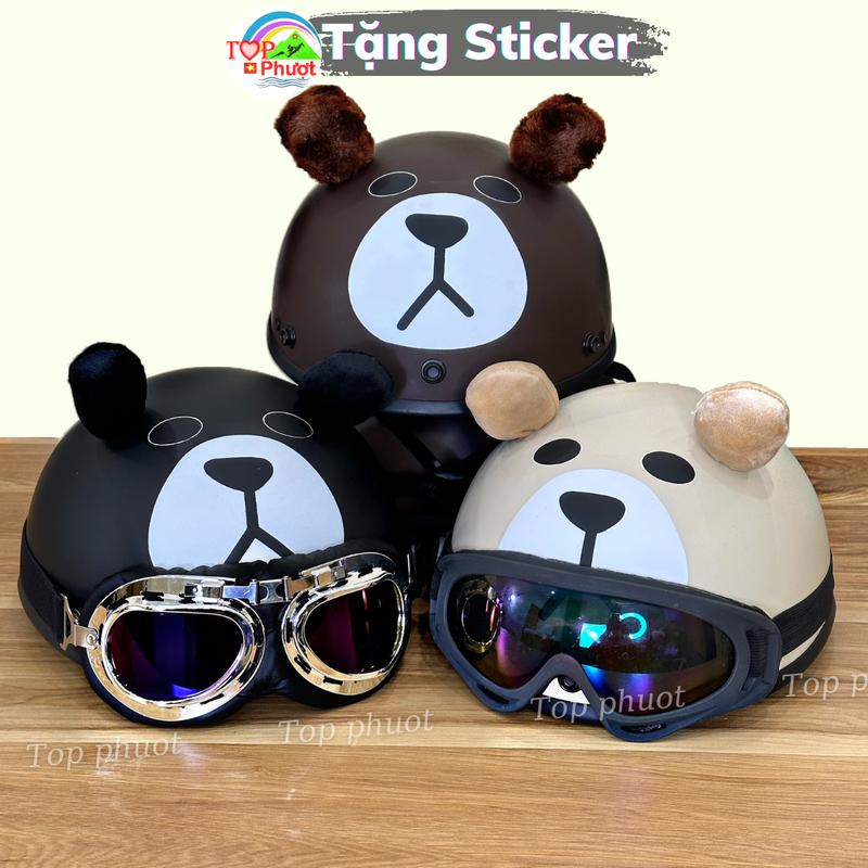 Mũ bảo hiểm 1/2 hình gấu có tai bông 3 màu siêu Hot Helmet