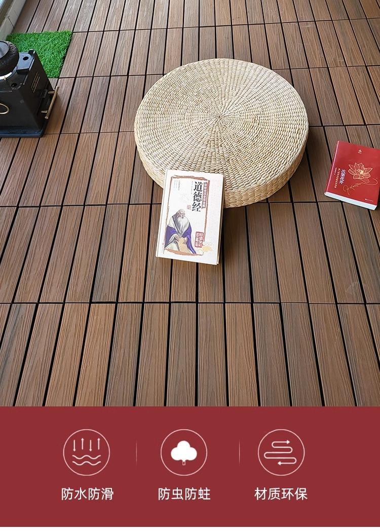 Product Introduction of Straight stripes - Outdoor Patio Tiles 11-Packs, Wood Plastic Floor for Garden & Balcony. Anti-Corrosion & Waterproof. Thickened Splicing Floor 0