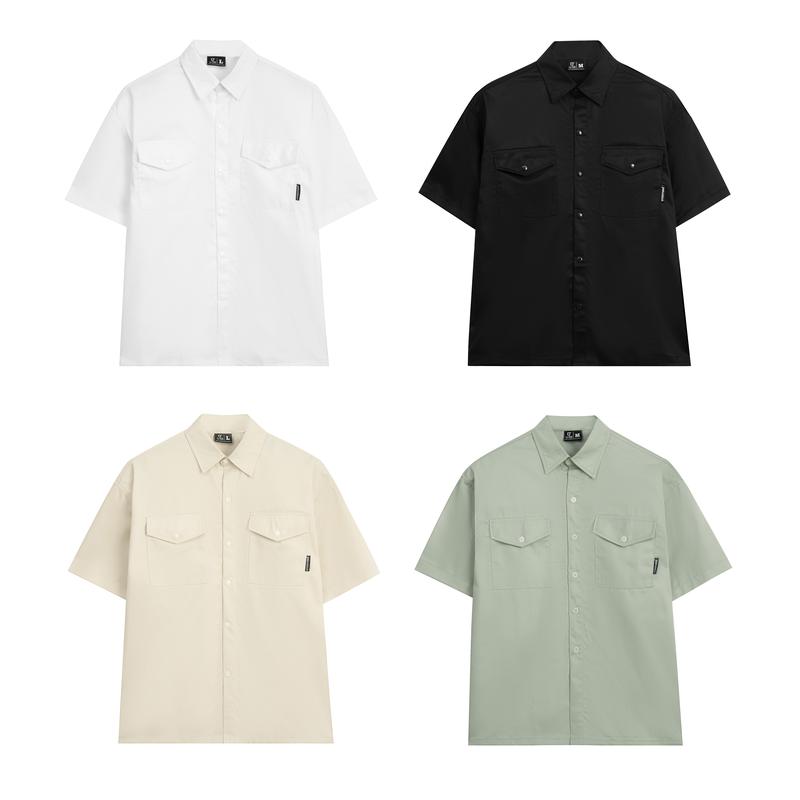 Áo Sơ Mi Tay Ngắn Kaki Phối 2 Túi Nút Bấm Cao Cấp U.TEE STUDIO Unisex Form Rộng Chất Liệu Kaki Cotton Menswear Nam Có Cổ Trắng