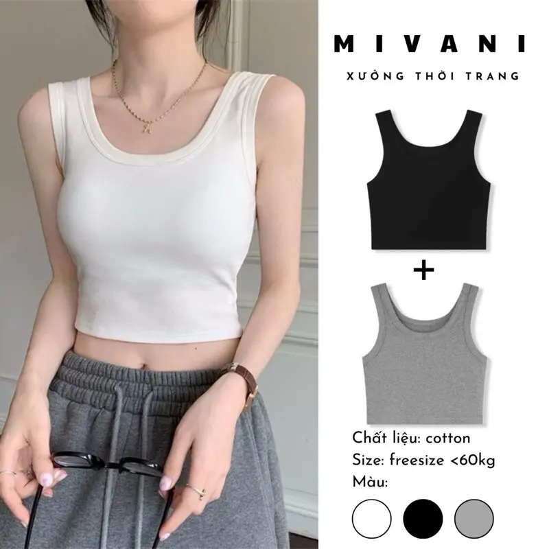 (Combo 2 chiếc) Áo Croptop 3 Lỗ Sát Nách Body Nữ MIVANI Vải Thun Mềm Mịn Co Giãn, Áo Thun Ba Lỗ Nữ Mùa Hè Form Croptop Ôm Body Sát Nách