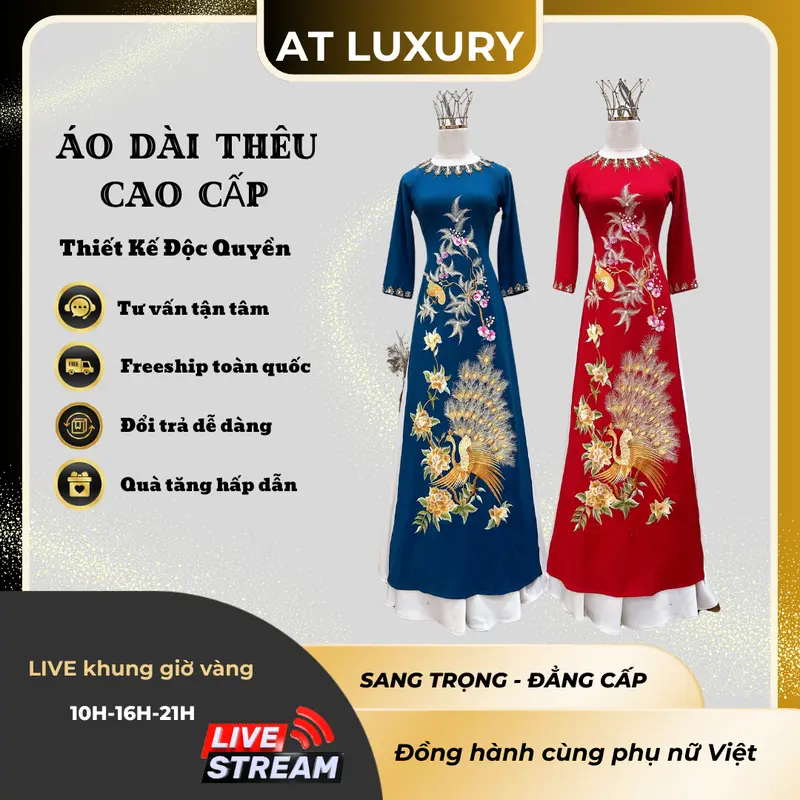 Áo dài mẹ sui vải lụa mango thêu hoa đào đính kết sang trọng nổi bật 0
