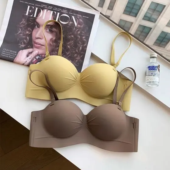 Seamless underwear women gathered small breasts show large side adjustment anti-sagging bra without steel ring sexy thickening 3CM bra new Soft Womenswear Comfortable Adjustable