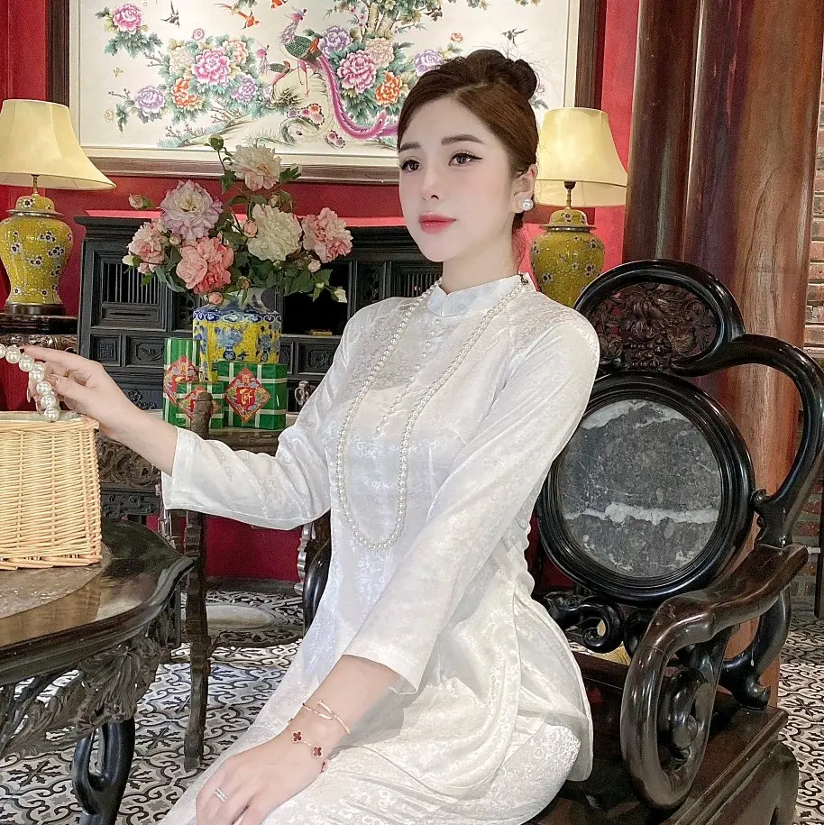 Bộ Pháp phục đi chùa lót hầu chất liệu lụa gấm thượng Hải ánh kim
