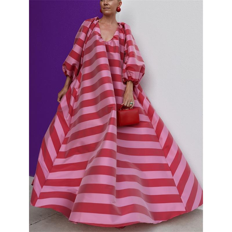 Casual Striped Split Joint V Neck Straight Dresses(4 colors) Casual Striped Split Joint V Neck Straight Dresses(4 colors)